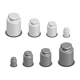Photorealistic calibration weight for scales in isometric, vector illustration.