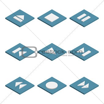 Multimedia buttons isometric, vector illustration.