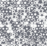 Gray irregular geometric seamless pattern with hexagons.