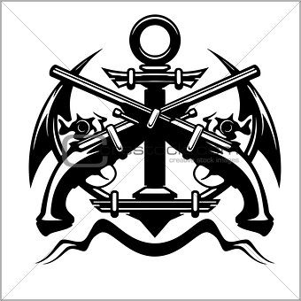 Pirate Emblem - Anchor and Pistol - Vector illustration pirate sign