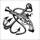 Pirate Emblem - Anchor and Pistol - Vector illustration pirate sign