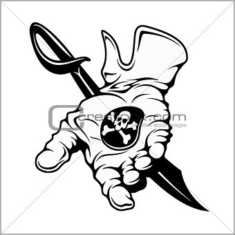 Pirate emblem - black mark. A hand holding a coin. Vintage black emblem. Vector pirate badge