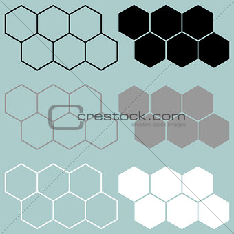 Hexagon black grey white icon.