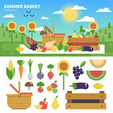 Basket full of fresh fruits and vegetables
