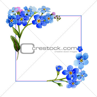 Wildflower myosotis arvensis flower frame in a watercolor style isolated.