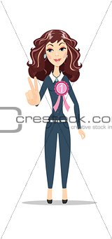happy young woman victory sign