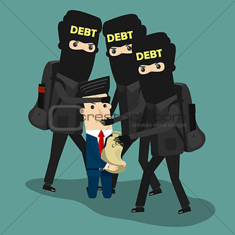 Businessman in debt. Vector Business concept cartoon illustration.
