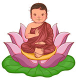 Newborn buddha boy sits in lotus flower