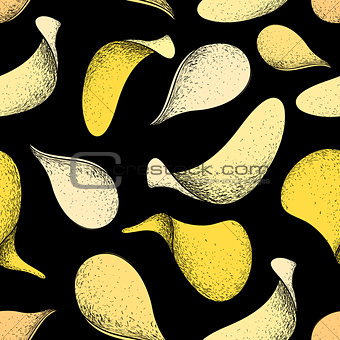 Vector seamless pattern of delicious potato chips