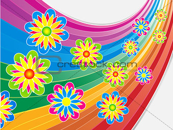 Bright summer flowers on curved rainbow