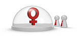 female symbol under glass dome and pawns with tie - 3d rendering