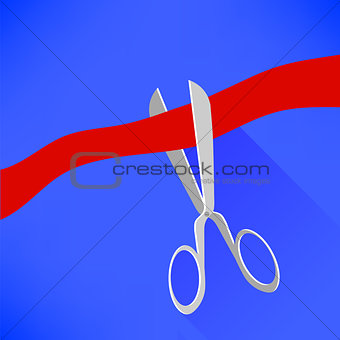 Scissors Cutting Red Ribbon