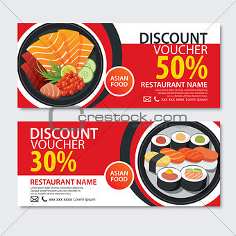 Discount voucher asian food template design. Japanese set 