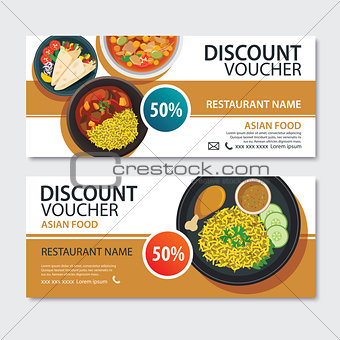 Discount voucher asian food template design. Indian set 