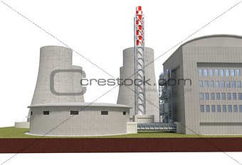 nuclear power plant isolated on white 3d illustration