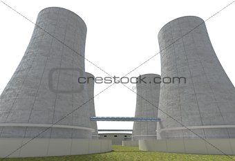 nuclear power plant wide angle isolated on white 3d illustration