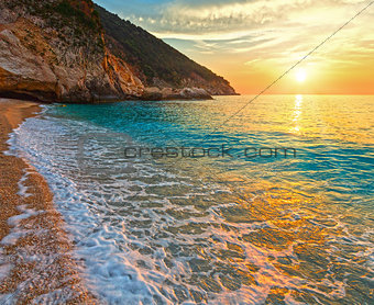 Sunset Myrtos Beach (Greece,  Kefalonia, Ionian Sea).