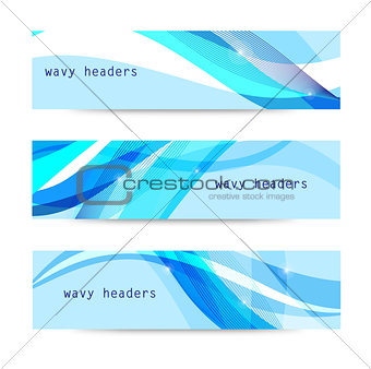 Vector set of abstract blue wavy headers