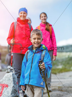 Hiking boy in the mountains