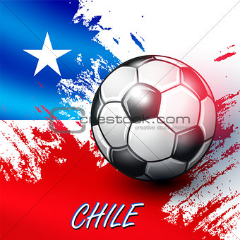 Soccer ball on Chilean flag background.