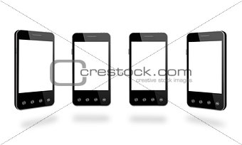 four black smart-phones isolated on the white 