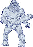 Bigfoot Holding Club Standing Drawing