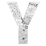 Letter Y for coloring. Vector decorative zentangle object