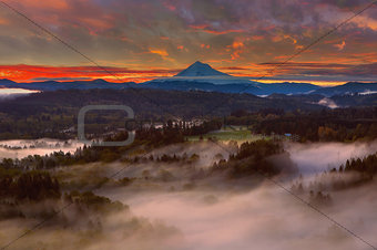 Sunrise over Mount Hood and Sandy River Valley