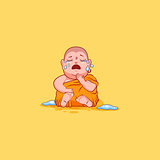Sticker emoji emoticon emotion vector isolated illustration unhappy character cartoon Buddha crying