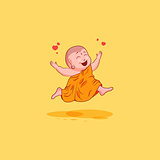Sticker emoji emoticon emotion vector isolated illustration unhappy character cartoon Buddha jumping for joy