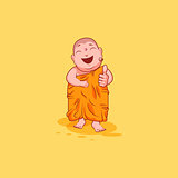 Sticker emoji emoticon emotion vector isolated illustration unhappy character cartoon Buddha approves with thumb up