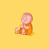 Sticker emoji emoticon emotion vector isolated illustration unhappy character cartoon Buddha sit embarrassed