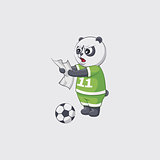 Stock vector illustration sticker emoji emoticon emotion isolated illustration character kicker panda football player goalkeeper forward defender thinks strategy plan
