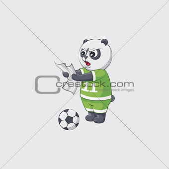 Stock vector illustration sticker emoji emoticon emotion isolated illustration character kicker panda football player goalkeeper forward defender thinks strategy plan