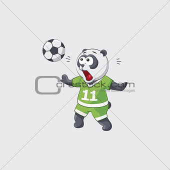 Stock vector illustration sticker emoji emoticon emotion isolated illustration character kicker panda football player goalkeeper forward defender catches flying ball