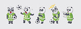 Set kit collection sticker emoji emoticon emotion vector isolated illustration happy character sweet cute little kicker panda football player goalkeeper forward defender