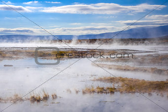 Lake in sol de manana geothermal field, sud Lipez reserva, Boliv