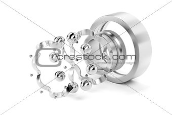 Disassembled ball bearing
