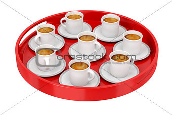 Plastic tray with coffee cups