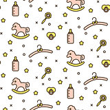 Baby cute toddler line icon vector pattern.