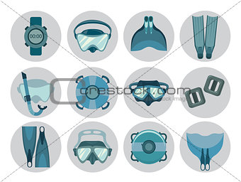 Set of freediving equipment icons.