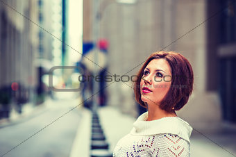 Young American Woman thinking outside in New York