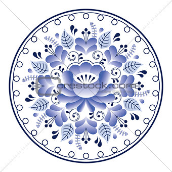 Russian folk art pattern - Gzhel ceramics style, blue floral design