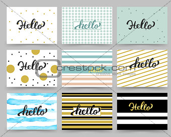 Set of Flyer, Brochure Design Templates with Hello Lettering. Abstract Modern Backgrounds.