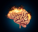 3D brain with flames