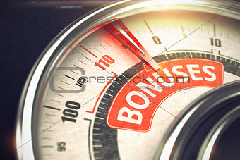 Bonuses - Text on the Conceptual Gauge with Red Needle. 3D.