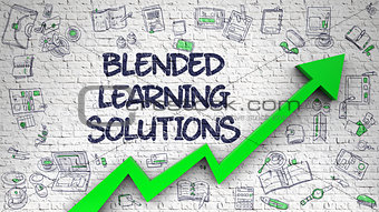 Blended Learning Solutions Drawn on White Wall. 3d.