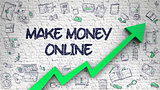 Make Money Online Drawn on White Brickwall. 3d.