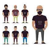 Cartoon male for graphic design, Web site, social media, user interface, mobile app. Man set isolated.