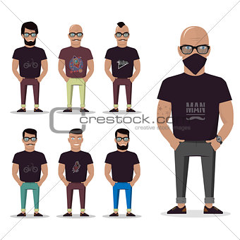 Cartoon male for graphic design, Web site, social media, user interface, mobile app. Man set isolated.